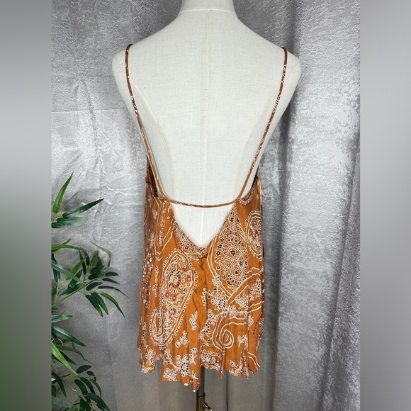 NWT ZARA Printed Boho Camisole Flowy Top in Brown & White Sz L - Picture 8 of 10